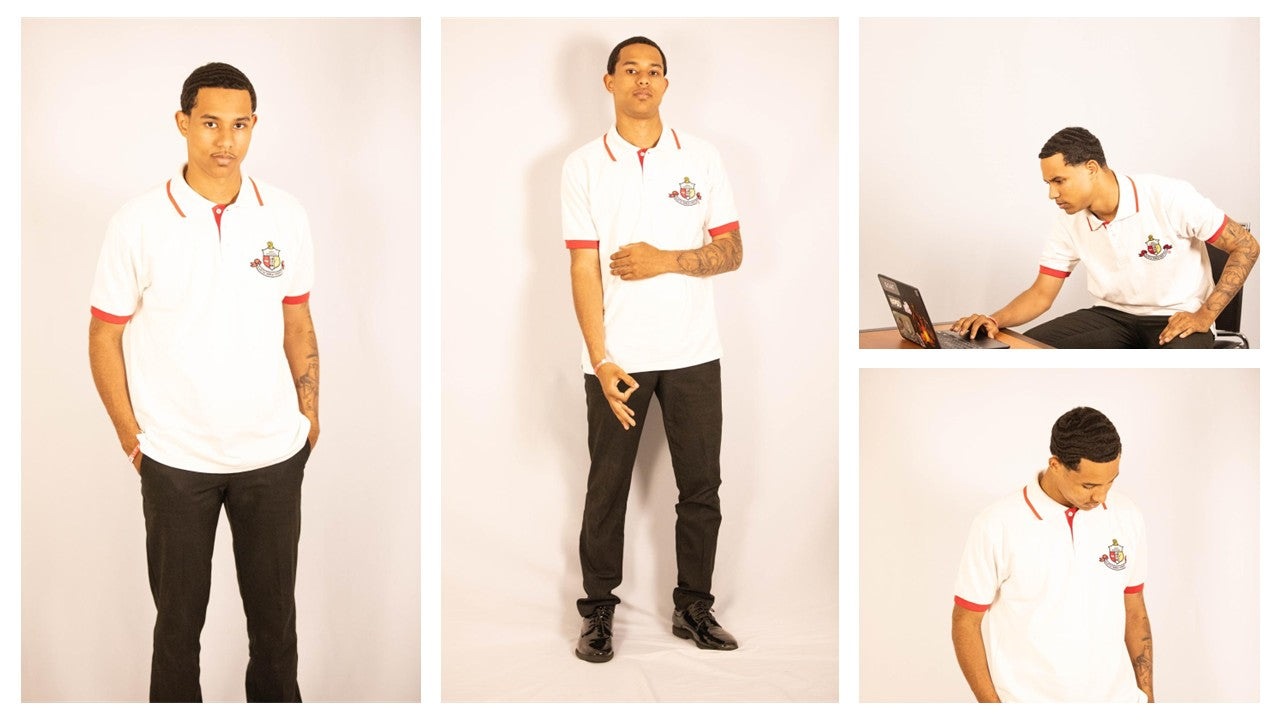Kappa Alpha Psi White Polor w/ Red stripe Collar