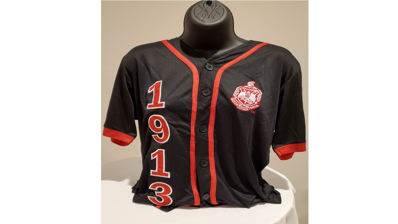 black and red baseball uniforms
